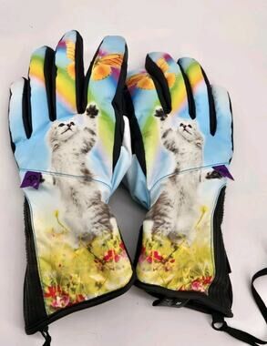 Celtek Maya Overcuff Snowboard Ski Gloves Kit N Play Rainbow Cat Kawaii Sz M